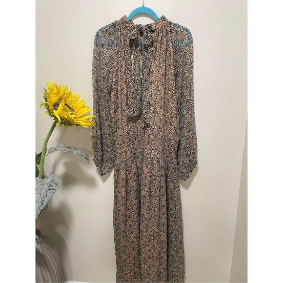 Anthropologie Let Me Be Smocked Mock-Neck Dress Size L - Picture 5 of 10